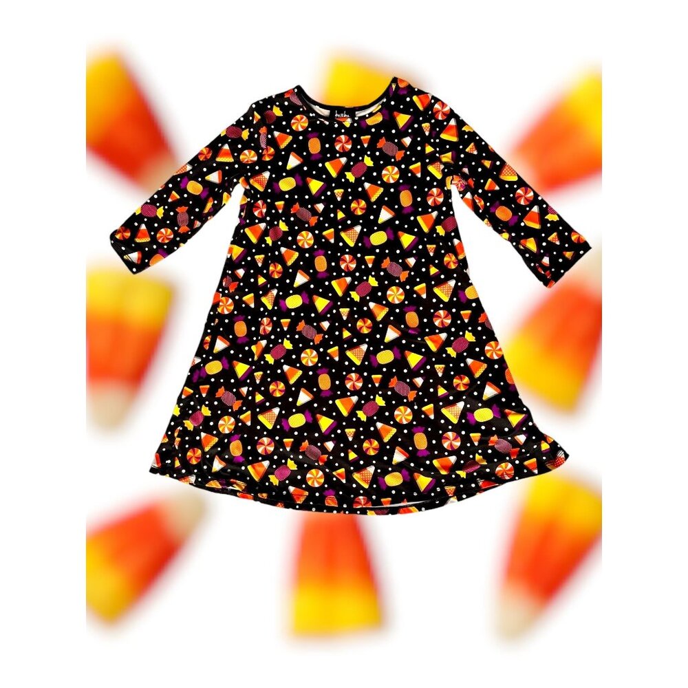 By & By Candy Corn Dress Girls Sz L 14 Black Halloween Party Dance Trick…